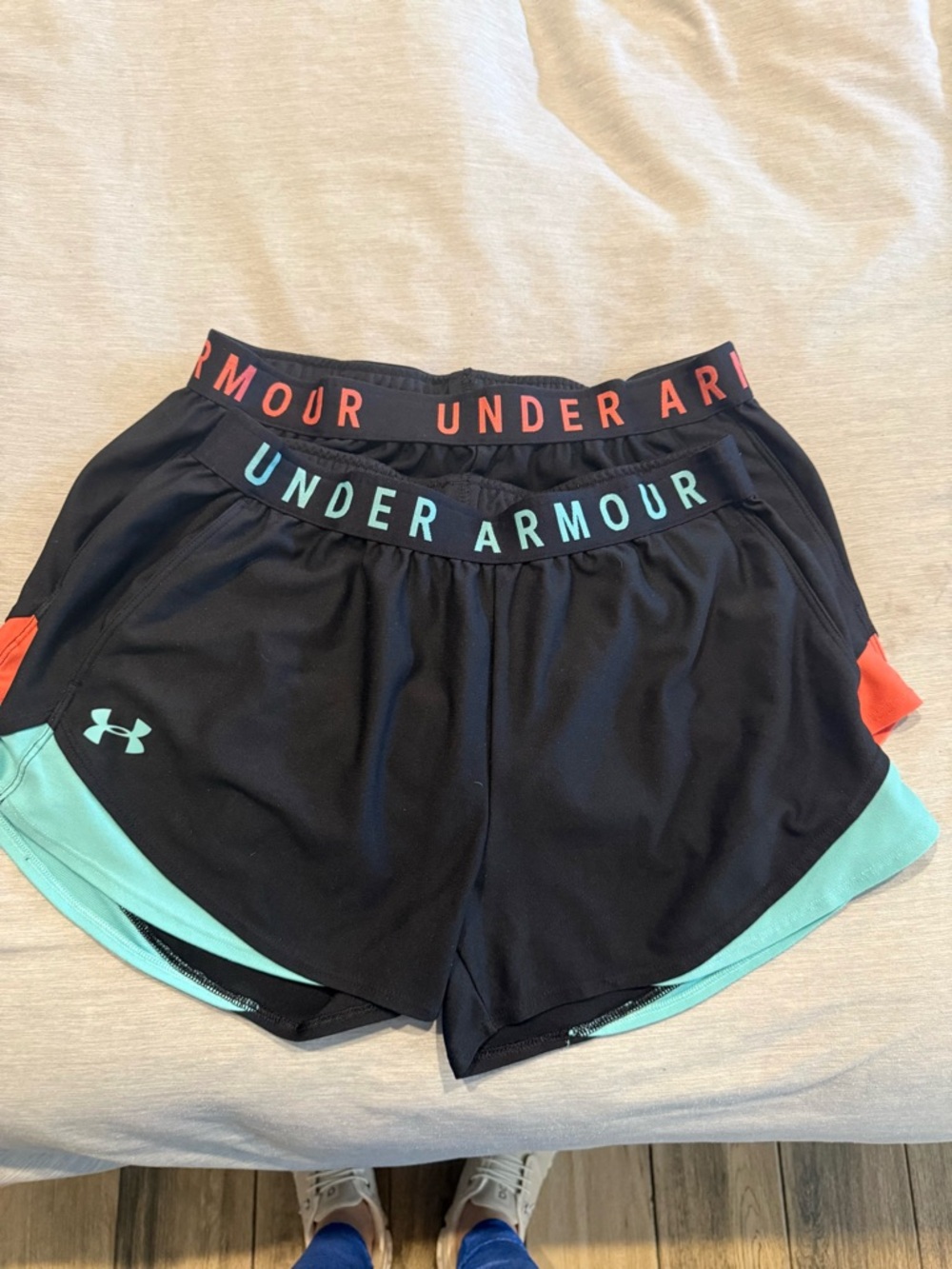 Under Armour Black Athletic Shorts with Teal and Coral Accents
